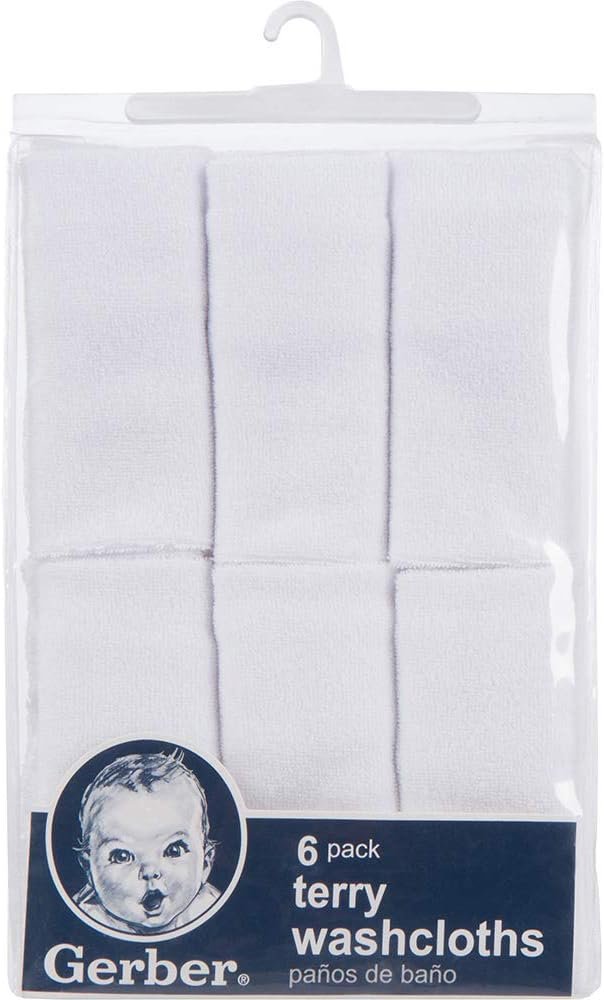 Gerber Washcloth, White, 6-Count