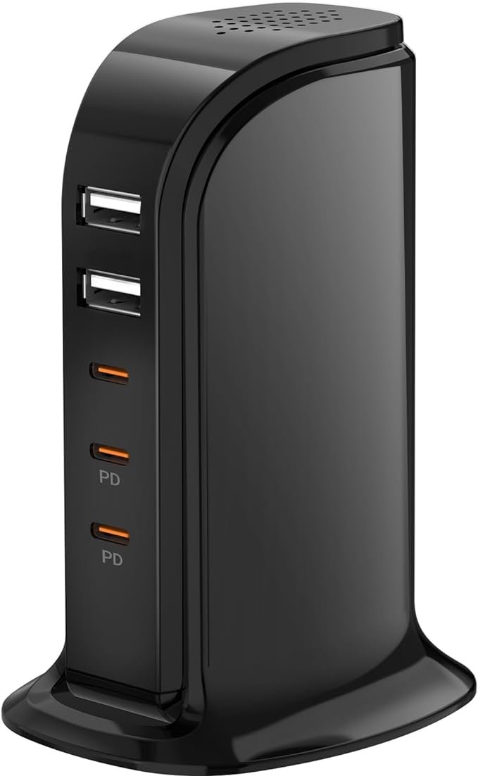 Type C Charger Fast Charging 5 Ports, Upoy USB C Charging Station 100W Total, USB C Charger Block with Dual PD C Charger, USB Tower Multiports Space Saving, Charging Accessories for iPhone/Samsung