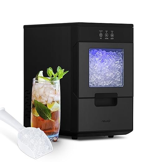 Newair Nugget Ice Maker Countertop - 44lbs/Day, Countertop Sonic Ice Machine, Self-Cleaning & Refillable Water Tank, Pebble Ice Maker, Ideal for Home Office, Kitchen or Bar | Black Stainless Steel