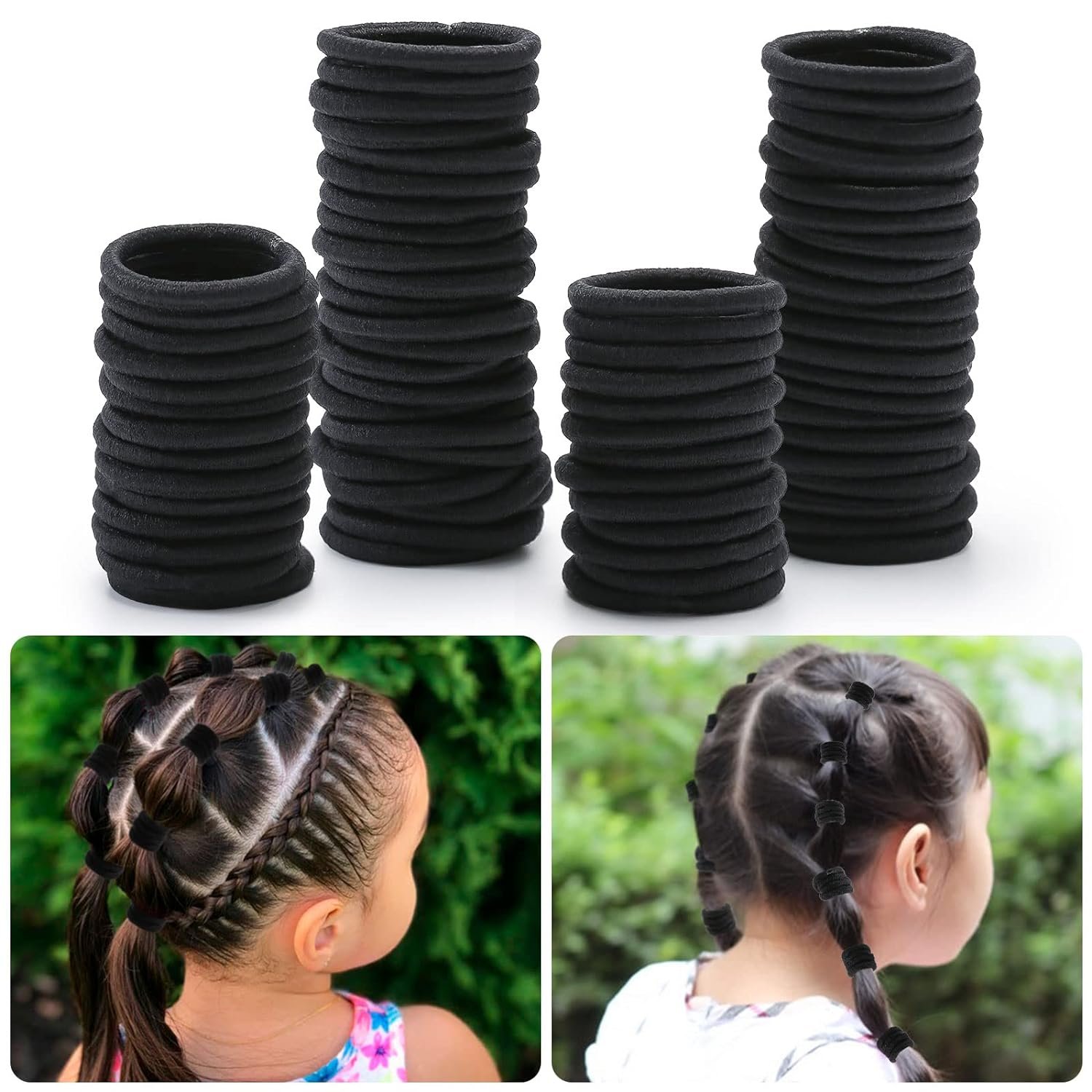 200PCS Baby Toddler Hair Ties, Multicolor Elastic Hair Ties, No Crease Hair Elastics Small Ponytail Holders Hair Ties for Kids Girls, Black