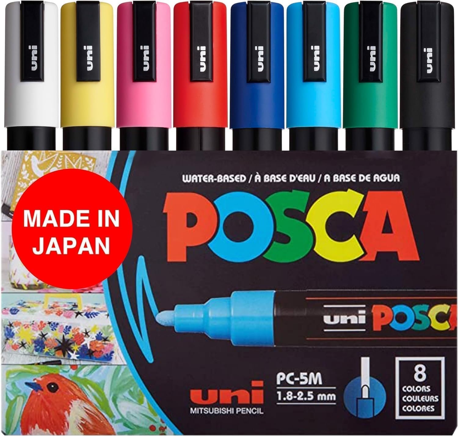 8 Posca Paint Markers, 5M Medium Markers with Reversible Tips, Marker Set of Acrylic Paint Pens | Posca Pens for Art Supplies, Fabric Paint, Fabric Markers, Paint Pen, Art Markers, PC5M8C