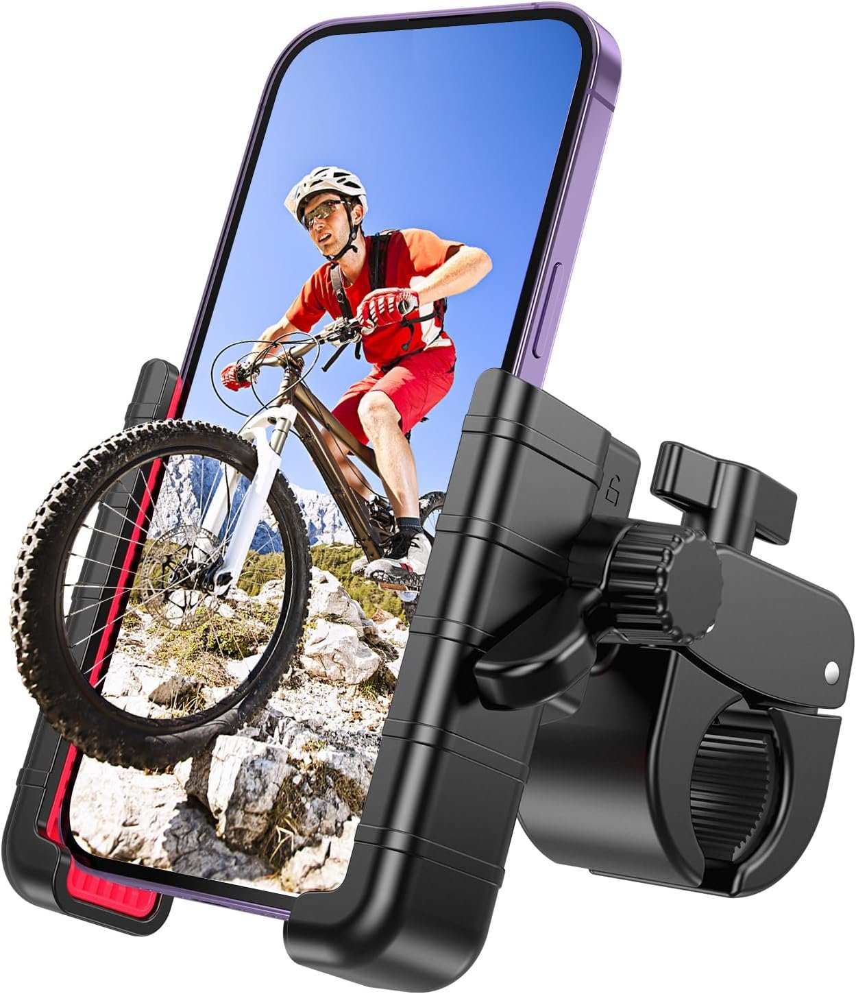 Bike Phone Mount Holder, [Camera Friendly] Motorcycle Phone Mount for Electric Scooter, Mountain, Dirt Bike and Motorcycle - 360° Rotate Suitable for iPhone & Android Smartphones from 4.5-7.0 inches