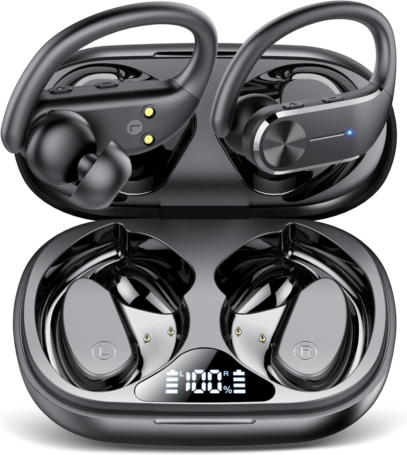 Ear buds Wireless Bluetooth Earbuds 2024 NEW Sport Bluetooth 5.3 Headphones with LED Display ,68H Playtime,Powerful Bass Over Ear Earphones with Earhooks IP8 Waterproof for Gym/Running/Workout